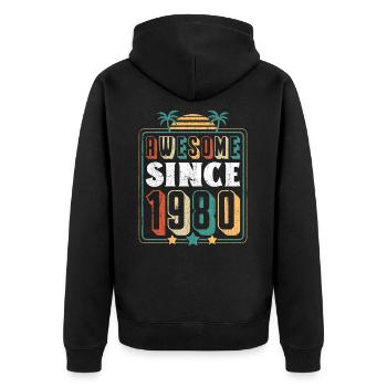 Genial seit 1980 43. Geburtstag - Unisex Premium Bio Zip Hoodie - Schwarz - Hinten - Nico (187cm)