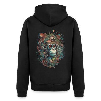 Trippy Affe - Unisex Premium Bio Zip Hoodie - Schwarz - Hinten - Nico (187cm)