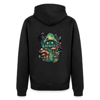 Trippy Alien - Unisex Premium Bio Zip Hoodie - Schwarz - Hinten - Nico (187cm)