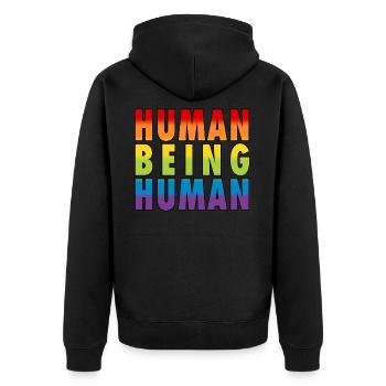 LGBTQ+ Human Being Human Pride Month - Unisex Premium Bio Zip Hoodie - Schwarz - Hinten - Nico (187cm)