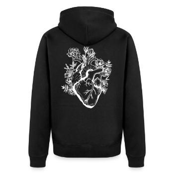 Herz und Blumen - Unisex Premium Bio Zip Hoodie - Schwarz - Hinten - Nico (187cm)