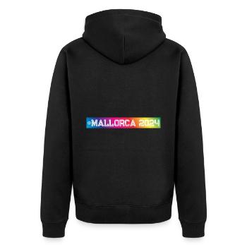 Mallorca 2024 Bunt - Unisex Premium Bio Zip Hoodie - Schwarz - Hinten - Nico (187cm)