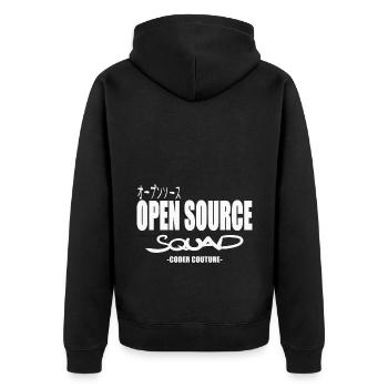 LUZILLION CODER COUTURE, OPEN SOURCE SUPPORTER - Unisex Premium Bio Zip Hoodie - Schwarz - Hinten - Nico (187cm)