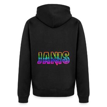 janis rs regenbogen - Unisex Premium Bio Zip Hoodie - Schwarz - Hinten - Nico (187cm)