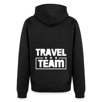 Travel Team Reisen Urlaub Bunt - Unisex Premium Bio Zip Hoodie - Schwarz - Hinten - Nico (187cm)