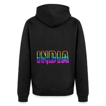 india rs regenbogen - Unisex Premium Bio Zip Hoodie - Schwarz - Hinten - Nico (187cm)