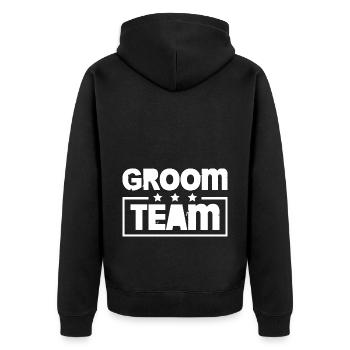 Groom Team Bachelor Bräutigam Bunt - Unisex Premium Bio Zip Hoodie - Schwarz - Hinten - Nico (187cm)
