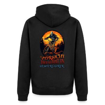 Halloween shirt for biker skeleton on ghost ride - Unisex Premium Organic Zip Hoodie - black - Back - Nico (187cm)