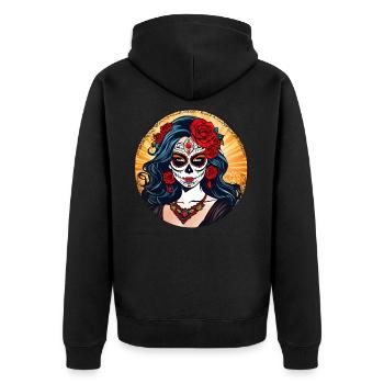 Dia de los Muertos Frau mit Blumen - Unisex Premium Bio Zip Hoodie - Schwarz - Hinten - Nico (187cm)