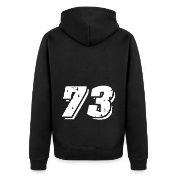 73 Zahl Symbol - Unisex Premium Bio Zip Hoodie - Schwarz - Hinten - Nico (187cm)