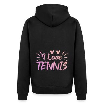 Ich liebe Tennis - Unisex Premium Bio Zip Hoodie - Schwarz - Hinten - Nico (187cm)