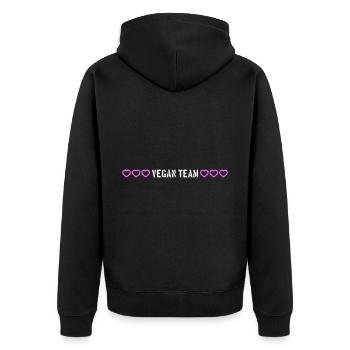 Vegan Team herzchen - Unisex Premium Bio Zip Hoodie - Schwarz - Hinten - Nico (187cm)