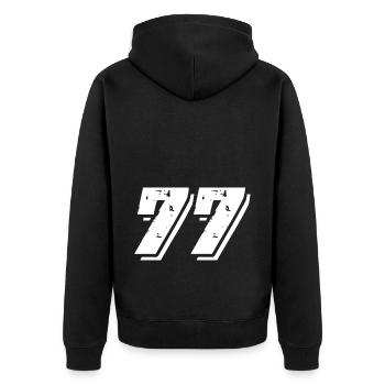 77 Zahl Symbol - Unisex Premium Bio Zip Hoodie - Schwarz - Hinten - Nico (187cm)