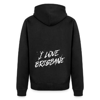I Love Brisbane - Unisex Premium Bio Zip Hoodie - Schwarz - Hinten - Nico (187cm)