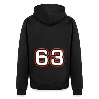 63 Number Symbol - Unisex Premium Organic Zip Hoodie - black - Back - Nico (187cm)