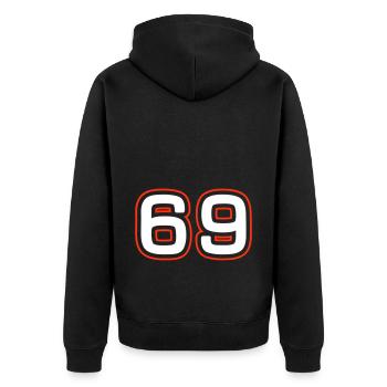 69 Zahl Symbol - Unisex Premium Bio Zip Hoodie - Schwarz - Hinten - Nico (187cm)