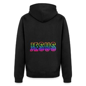 jesus rs regenbogen - Unisex Premium Bio Zip Hoodie - Schwarz - Hinten - Nico (187cm)