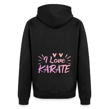 Ich liebe Karate - Unisex Premium Bio Zip Hoodie - Schwarz - Hinten - Nico (187cm)