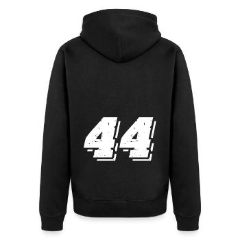 44 Zahl Symbol - Unisex Premium Bio Zip Hoodie - Schwarz - Hinten - Nico (187cm)