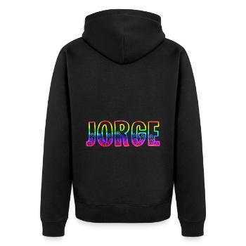 jorge rs regenbogen - Unisex Premium Bio Zip Hoodie - Schwarz - Hinten - Nico (187cm)