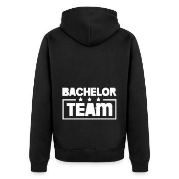 Bachelor Team Jga Bunt - Unisex Premium Bio Zip Hoodie - Schwarz - Hinten - Nico (187cm)