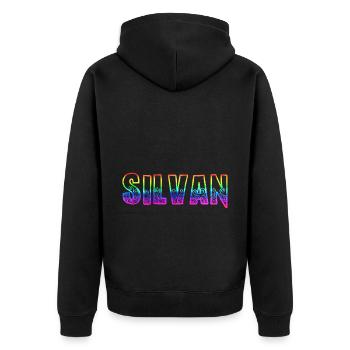 silvan rs regenbogen - Unisex Premium Bio Zip Hoodie - Schwarz - Hinten - Nico (187cm)