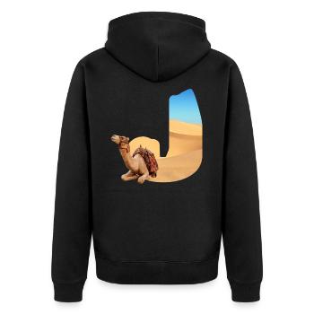 desert with camel j - Unisex Premium Organic Zip Hoodie - black - Back - Nico (187cm)