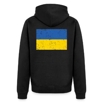 Drapeau de l’Ukraine en détresse - Veste à capuche bio Premium Unisexe - noir - Dos - Nico (187cm)