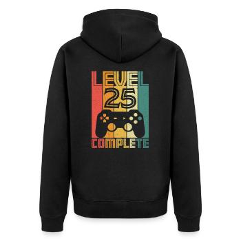 25. Geburtstag Gamer Level 25 Complete 25 Jahre - Unisex Premium Bio Zip Hoodie - Schwarz - Hinten - Nico (187cm)