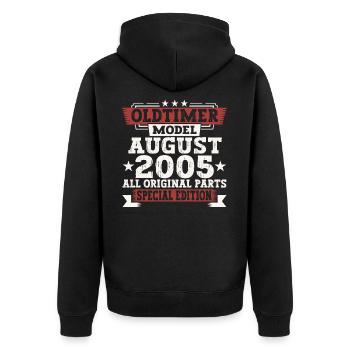Oldtimer August 2005 17. Geburtstag Geschenk Fun - Unisex Premium Bio Zip Hoodie - Schwarz - Hinten - Nico (187cm)