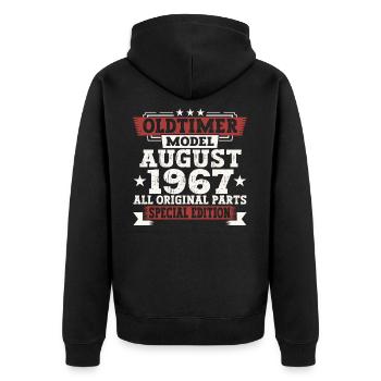 Oldtimer August 1967 55th Birthday Gift Fun - Unisex Premium Organic Zip Hoodie - black - Back - Nico (187cm)