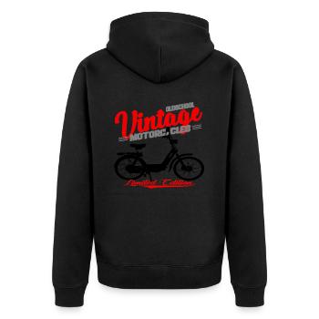 Mofa Moped Kult Bike Vintage - Unisex Premium Bio Zip Hoodie - Schwarz - Hinten - Nico (187cm)