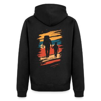 Vater und Sohn Wandern vintage - Unisex Premium Bio Zip Hoodie - Schwarz - Hinten - Nico (187cm)