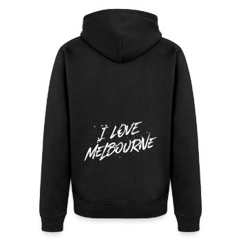 I Love Melbourne - Unisex Premium Bio Zip Hoodie - Schwarz - Hinten - Nico (187cm)