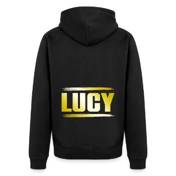 Lucy - Unisex Premium Organic Zip Hoodie - black - Back - Nico (187cm)