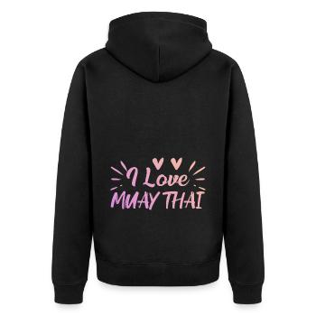 Ich liebe Muay Thai - Unisex Premium Bio Zip Hoodie - Schwarz - Hinten - Nico (187cm)