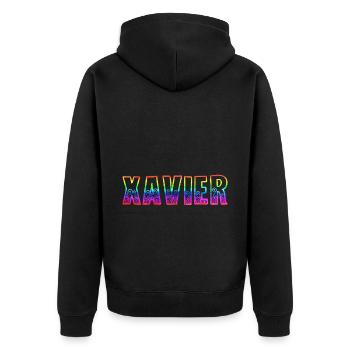 xavier rs regenbogen - Unisex Premium Bio Zip Hoodie - Schwarz - Hinten - Nico (187cm)