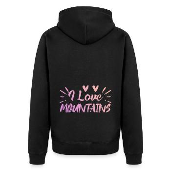 Ich liebe Berge - Unisex Premium Bio Zip Hoodie - Schwarz - Hinten - Nico (187cm)