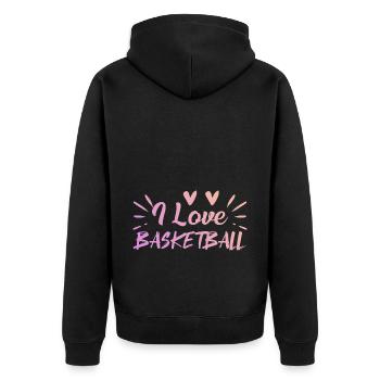 Ich liebe Basketball - Unisex Premium Bio Zip Hoodie - Schwarz - Hinten - Nico (187cm)