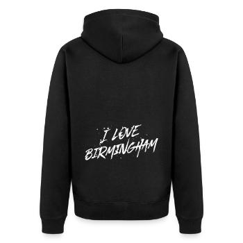 I Love Birmingham - Unisex Premium Bio Zip Hoodie - Schwarz - Hinten - Nico (187cm)
