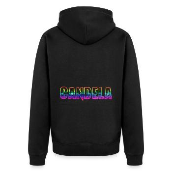 candela rs regenbogen - Unisex Premium Bio Zip Hoodie - Schwarz - Hinten - Nico (187cm)