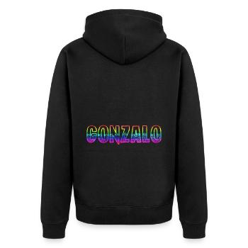 gonzalo rs regenbogen - Unisex Premium Bio Zip Hoodie - Schwarz - Hinten - Nico (187cm)