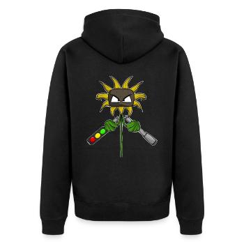 Gegen Grüne Politik Sonnenblume - Unisex Premium Bio Zip Hoodie - Schwarz - Hinten - Nico (187cm)