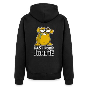 LUSTIGER FAST FOOD JUNKIE HAMSTER COMIC CARTOON - Unisex Premium Bio Zip Hoodie - Schwarz - Hinten - Nico (187cm)