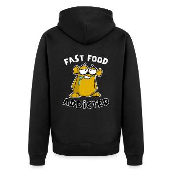 LUSTIGER HAMSTER, FAST FOOD ADDICTED, CARTOON - Unisex Premium Bio Zip Hoodie - Schwarz - Hinten - Nico (187cm)