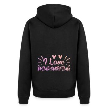 I love windsurfing - Unisex Premium Organic Zip Hoodie - black - Back - Nico (187cm)