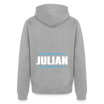 Julian - Unisex Premium Bio Zip Hoodie - Grau meliert - Hinten - Nico (187cm)