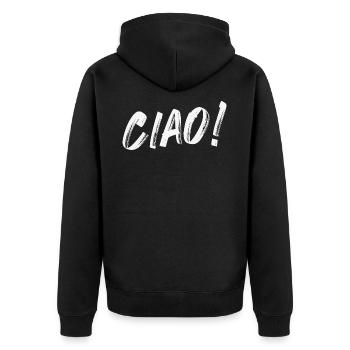 ciao - Unisex Premium Bio Zip Hoodie - Schwarz - Hinten - Nico (187cm)