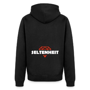 Seltenheit Unikat - Unisex Premium Bio Zip Hoodie - Schwarz - Hinten - Nico (187cm)