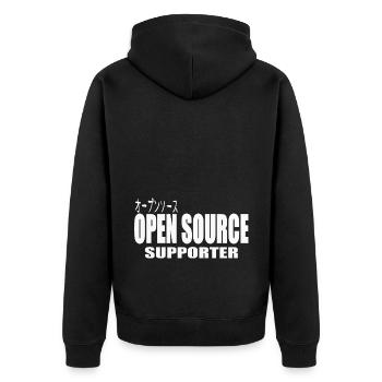 LUZILLION CODER COUTURE, OPEN SOURCE SUPPORTER - Unisex Premium Bio Zip Hoodie - Schwarz - Hinten - Nico (187cm)